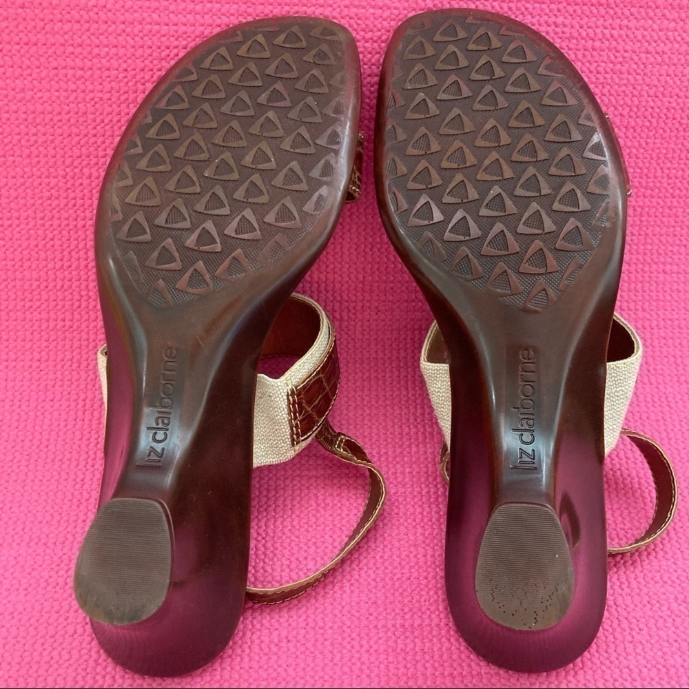 LIZ CLAIBORNE BROWN FAUX SNAKESKIN/CANVAS LEATHER SANDALS/HEELS size 10… - Picture 6 of 7